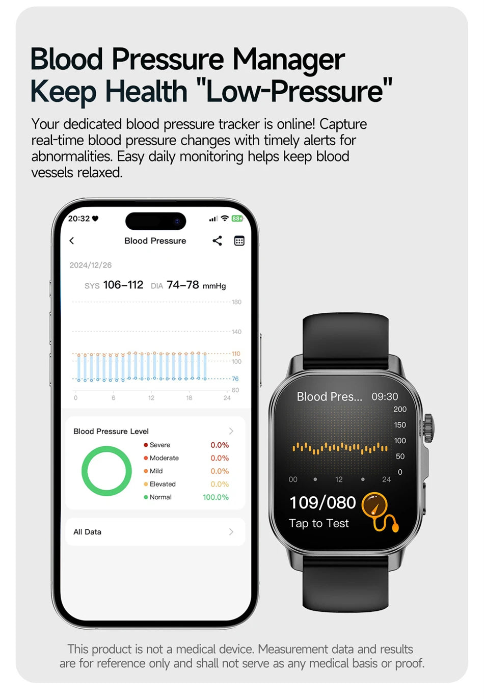 Vabena Men's ECG Smartwatch: Accurate Health Diagnosis with Blood Pressure, Oxygen, Fat, Uric Acid & Temp Monitoring