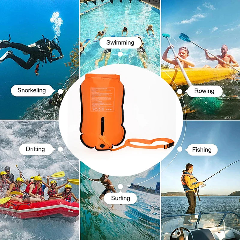 20L Inflatable Open Water Swim Buoy Tow Bag with Double Airbags – Safety & Storage