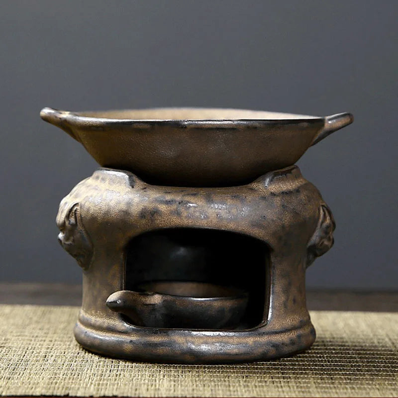 Vintage Hand-Made Tea Warmer Set - Stove & Teapot
