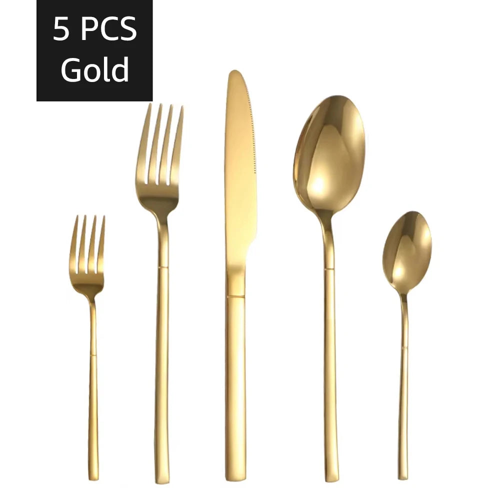 Luxury 30PCS Gold Tableware Set - Stainless Steel Cutlery for Dining