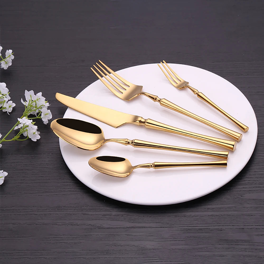 Elegant Gold Cutlery Set | Stainless Steel Dinnerware (10-30 Pcs)