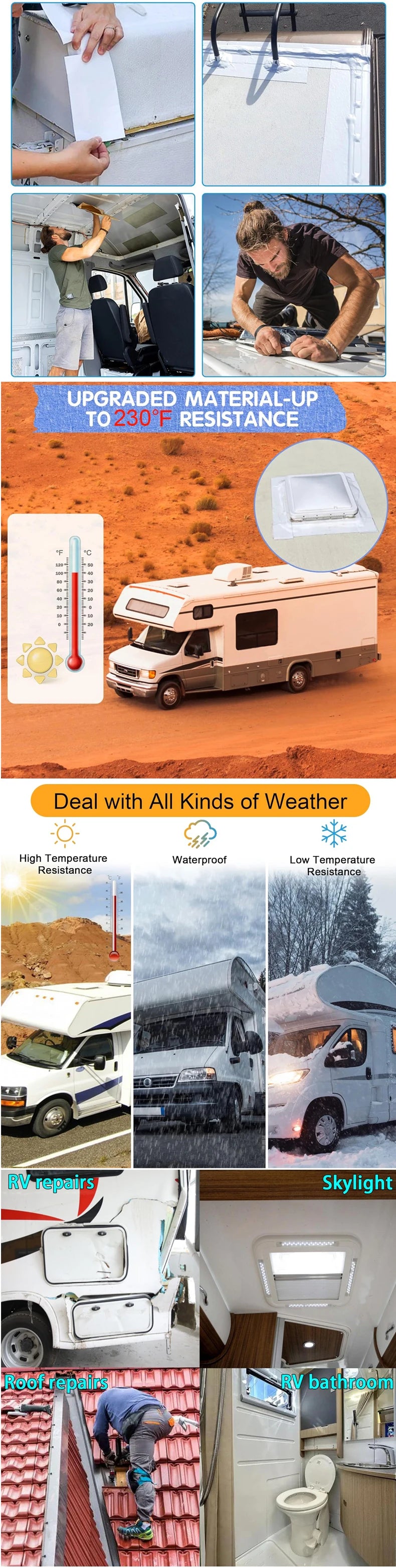 Vabena 16.4ft White RV Sealant Tape - Waterproof UV/Weatherproof Repair