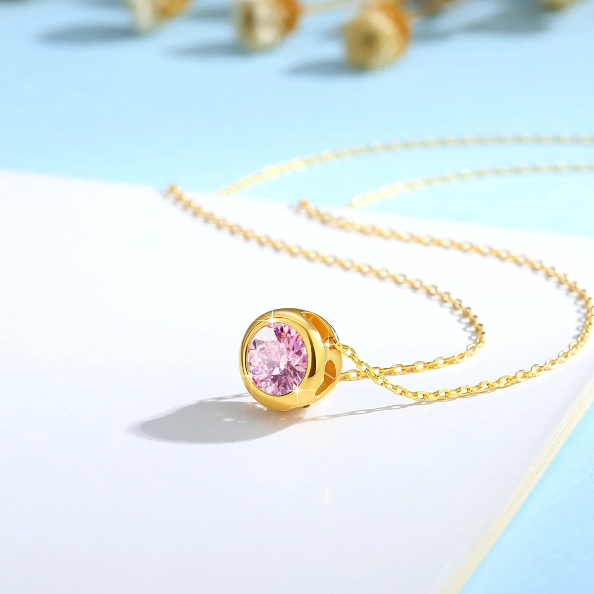 18k Gold Pink Moissanite & Diamond Pendant Necklace