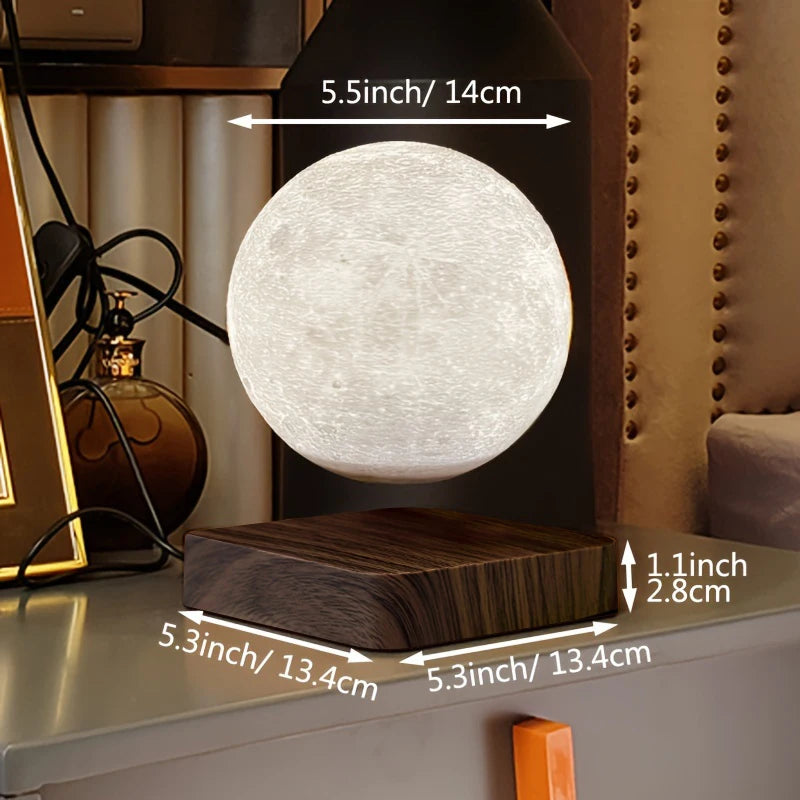 Levitating Moon Lamp - Magnetic Floating 3D LED Night Light with Wooden Base