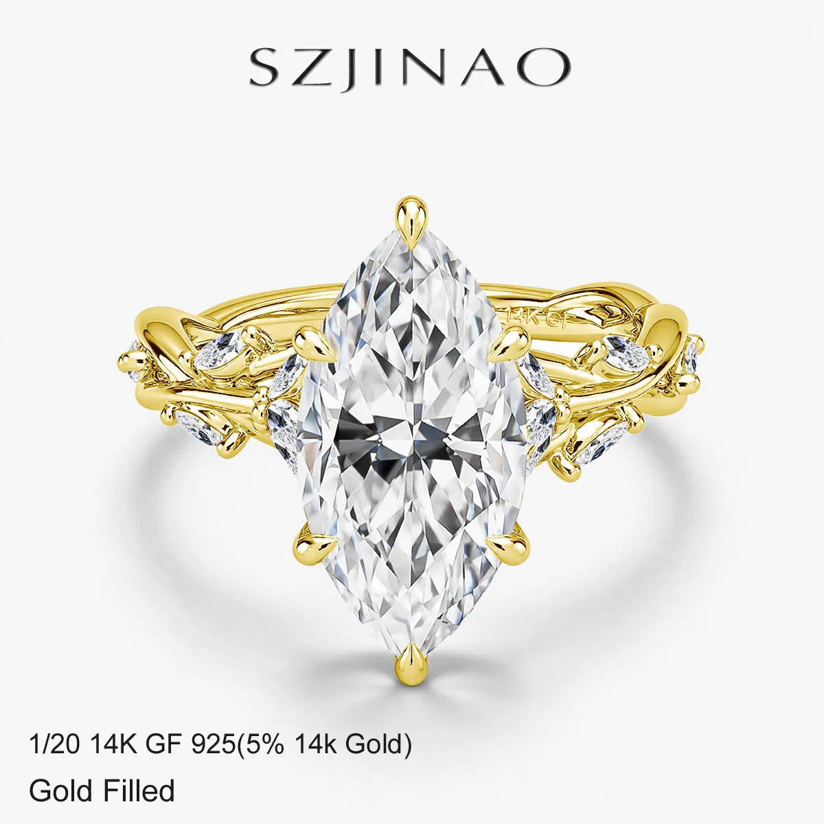 Vabena 14K Gold Filled 3CT Marquise Moissanite Engagement Ring