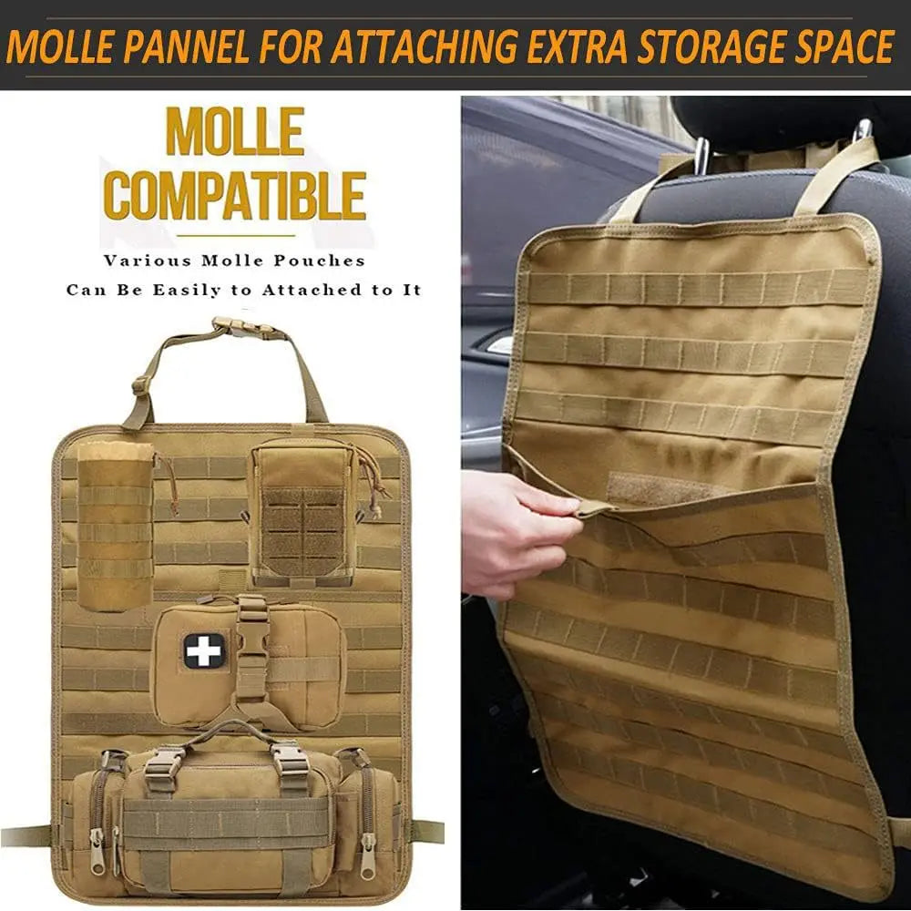 Tactical Car Seat Organizer - Universal Molle Panel with 5 Detachable Pouches