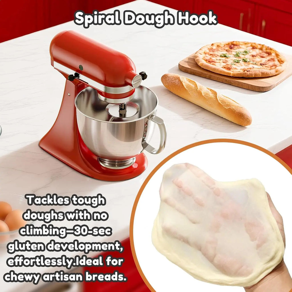 Dishwasher Safe Spiral Dough Hook for KitchenAid Tilt-Head Mixers (4.5-5 Qt)