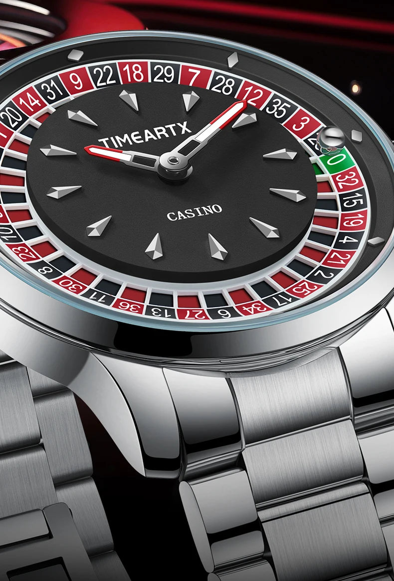 TIMEARTX Luxury Roulette Poker Game Quartz Watch for Men