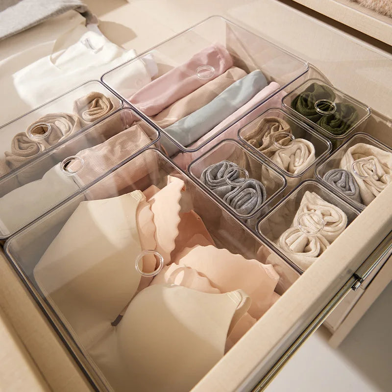 Clear Acrylic Drawer Organizer Sets - Transparent Storage Bins for Stationery & Makeup