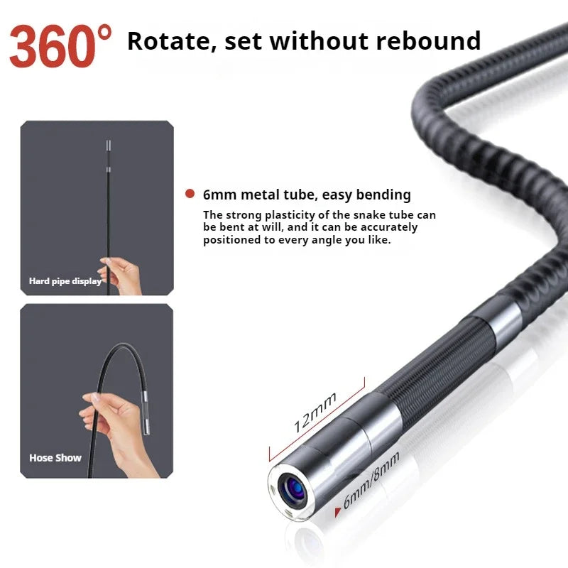 3.9mm HD Two-Way Rotary Industrial Endoscope Camera with 5.0" Display