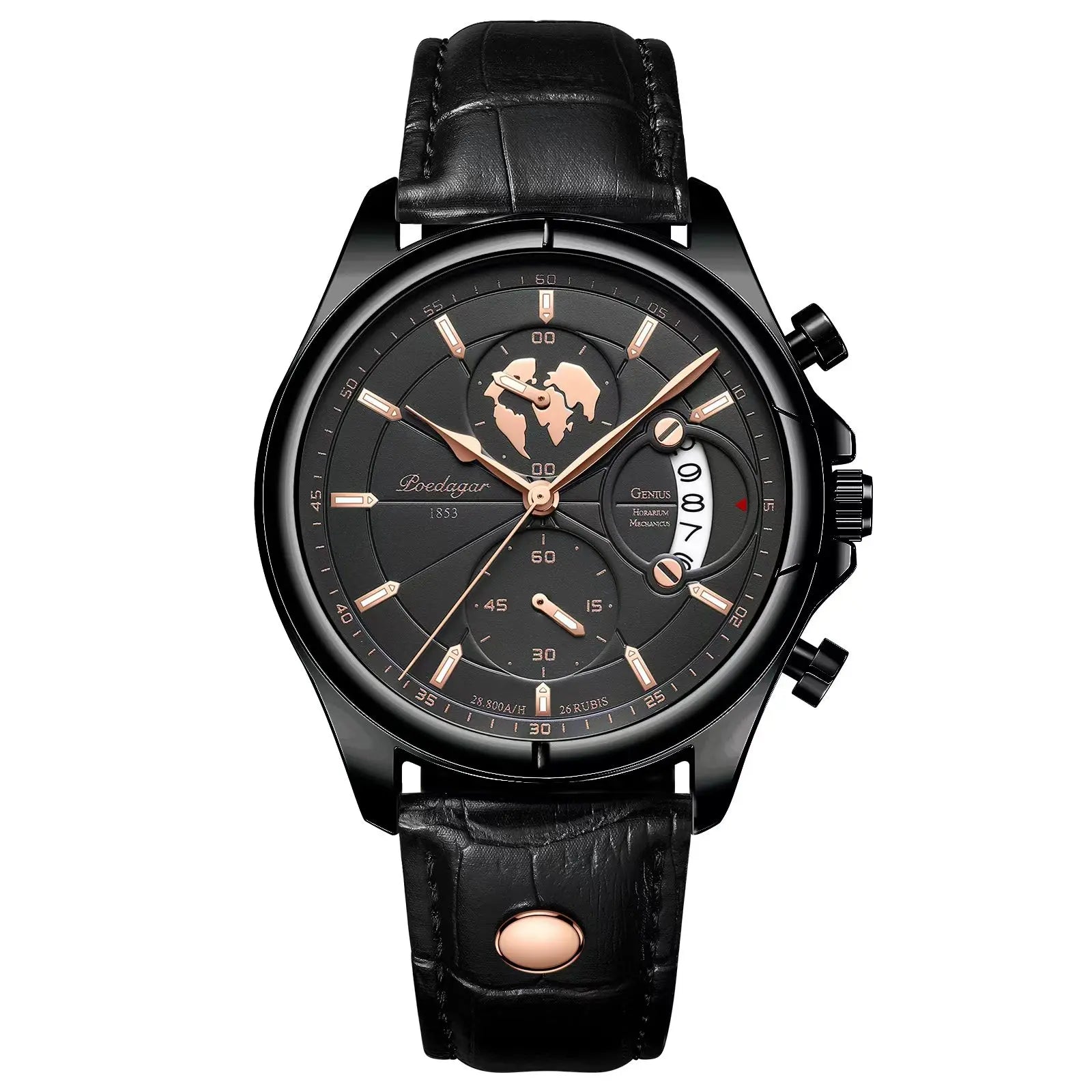 POEDAGAR Luxury Chronograph Watch for Men - Waterproof, Leather Strap, Date