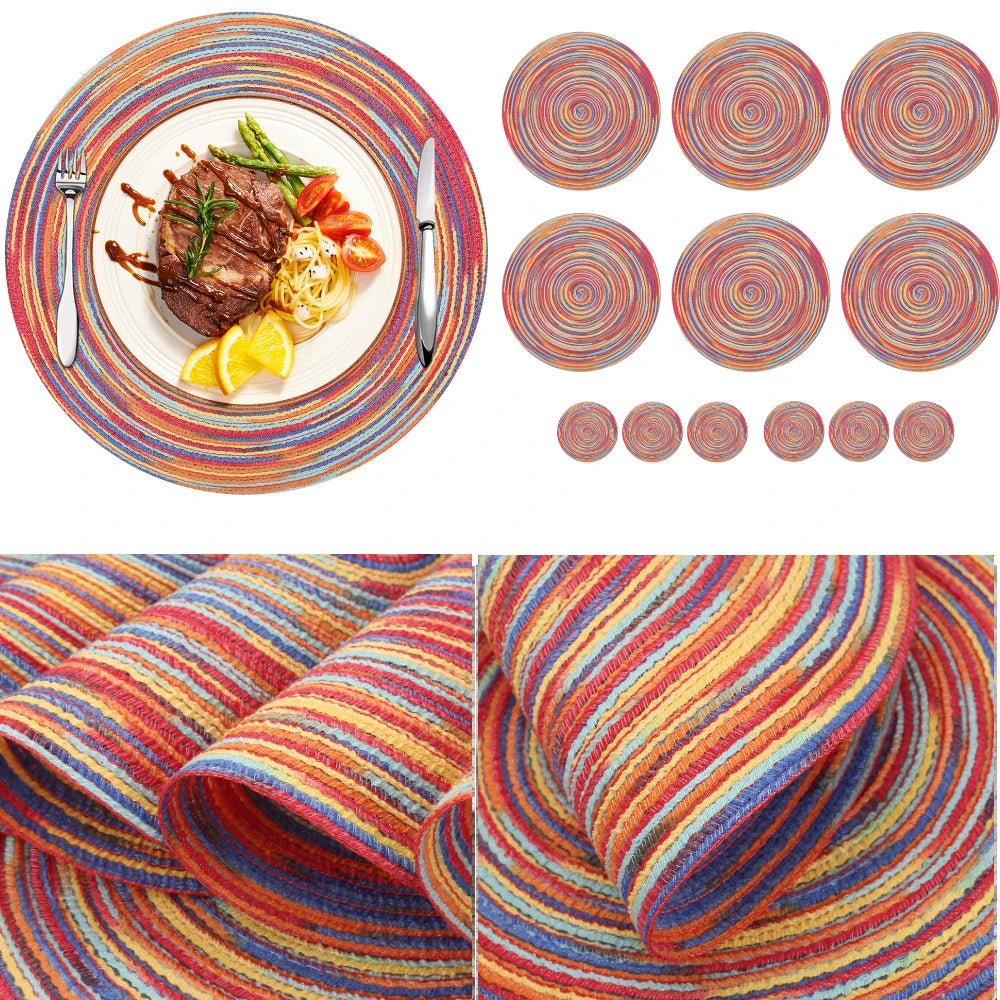 Elegant Round Braided Placemats - Set of 6 Table Mats & Coasters