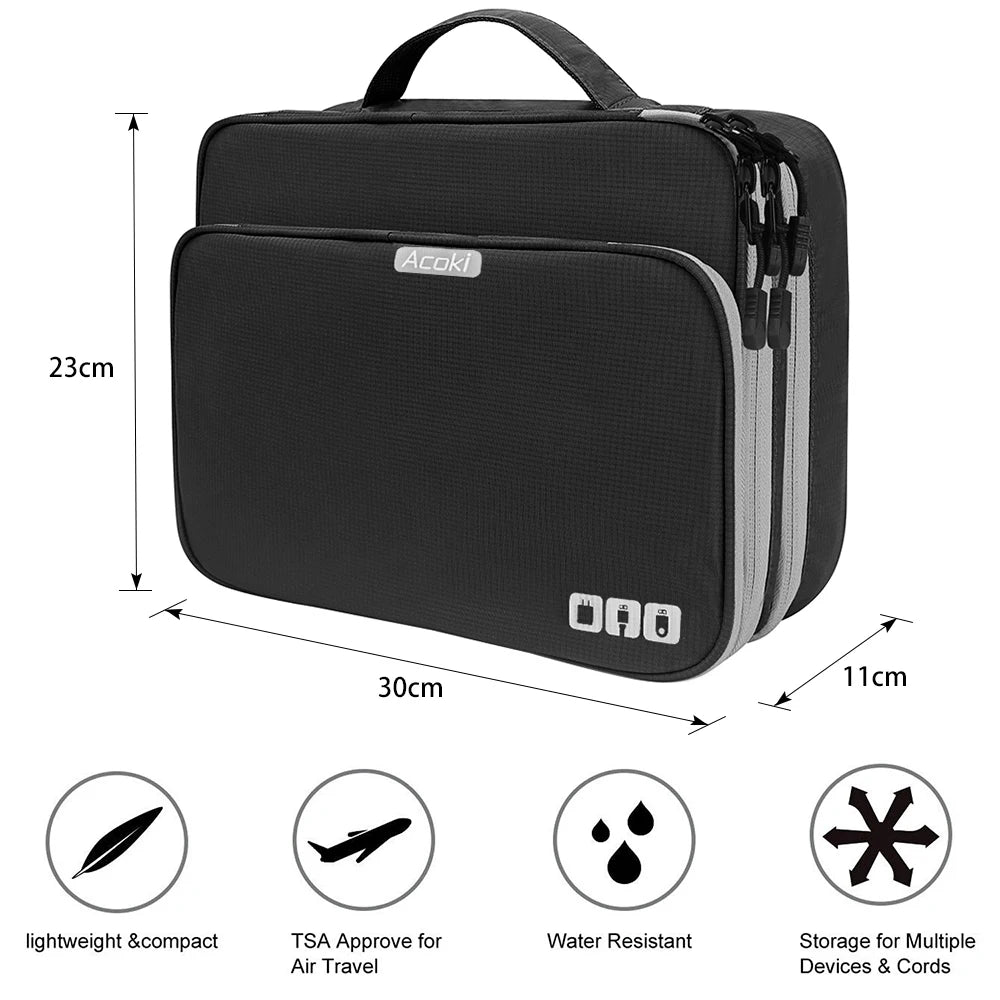 Travel Electronics Organizer Bag | Multi-Layer Cable & Charger Case for iPad