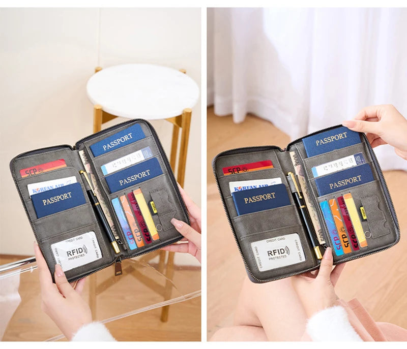 Travel Passport Wallet - RFID Anti-Theft PU Leather Organizer for Men & Women