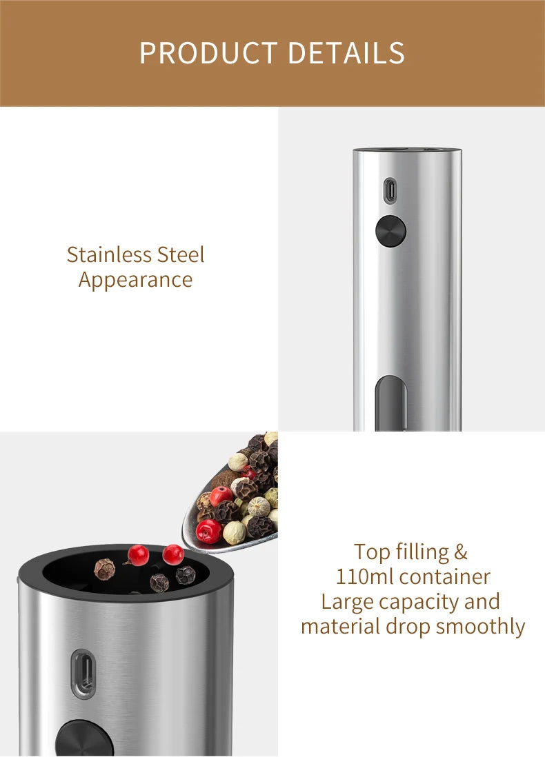 Vabena USB Rechargeable Automatic Spice Grinder with LED Light