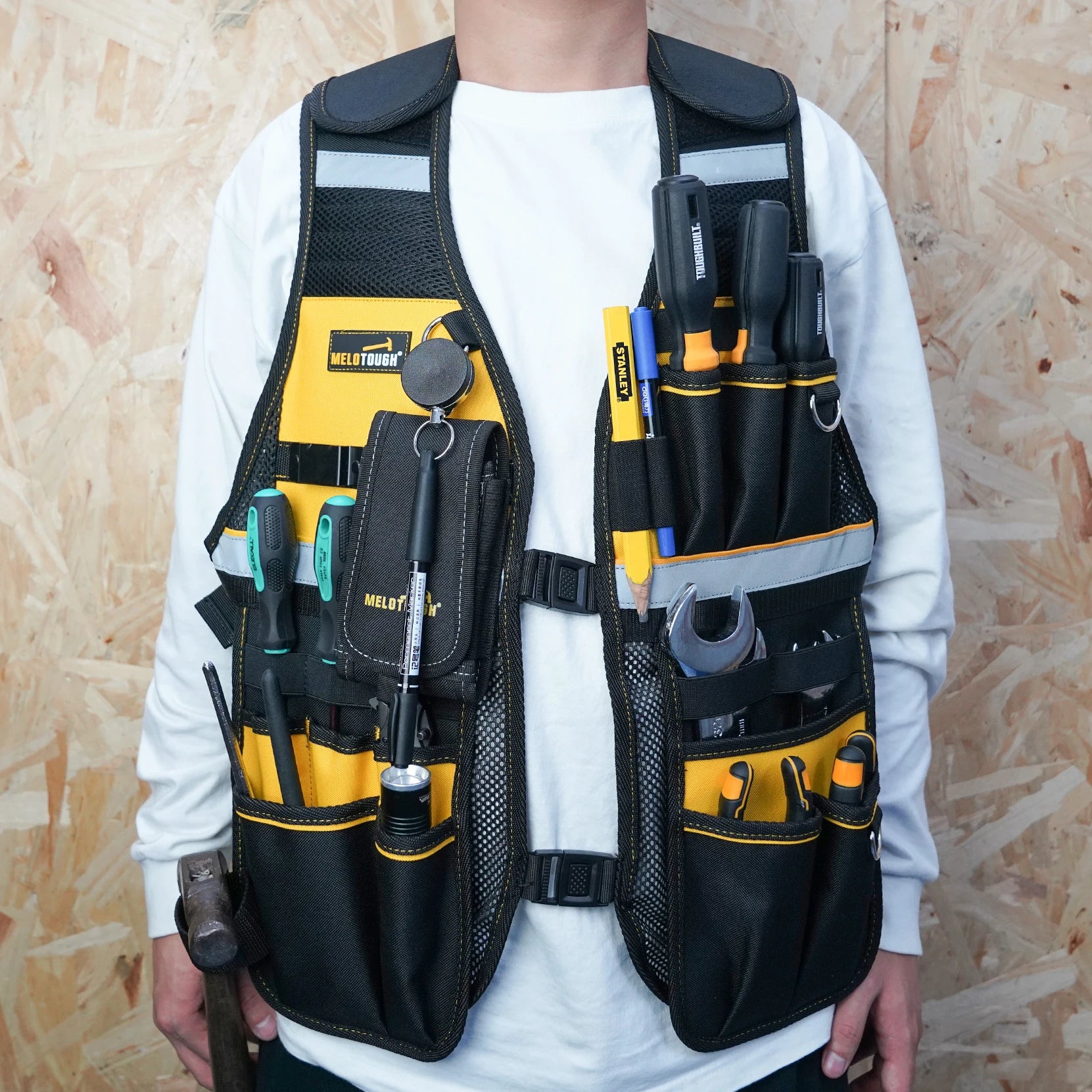 MELOTOUGH Reflective Safety Tool Vest with Removable Phone Holder - High Visibility Workwear