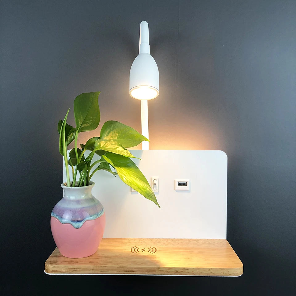 Modern 360° Rotatable LED Wall Lamp with USB & Wireless Charging for Bedside