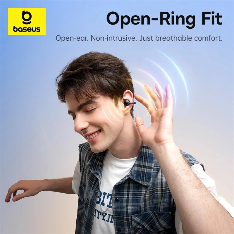 Baseus BC1 Open Ear Clip Earbuds - Wireless Bluetooth 6.0 Sports Headphones with 4-Mics & Super Bass IP55