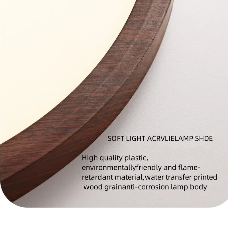 Modern Circular LED Ceiling Light - Ultrathin Wood Grain Walnut Decorative