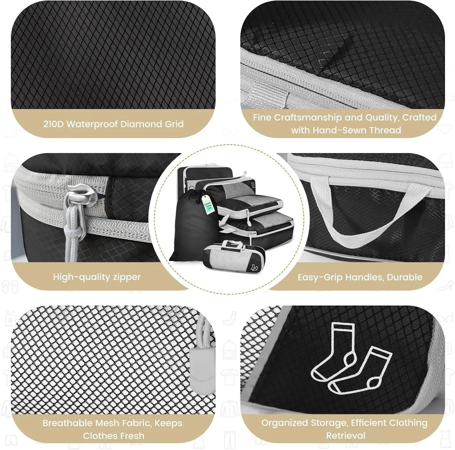 6PCS Travel Compression Packing Cube Set with Shoe Bag | Luggage Organizer