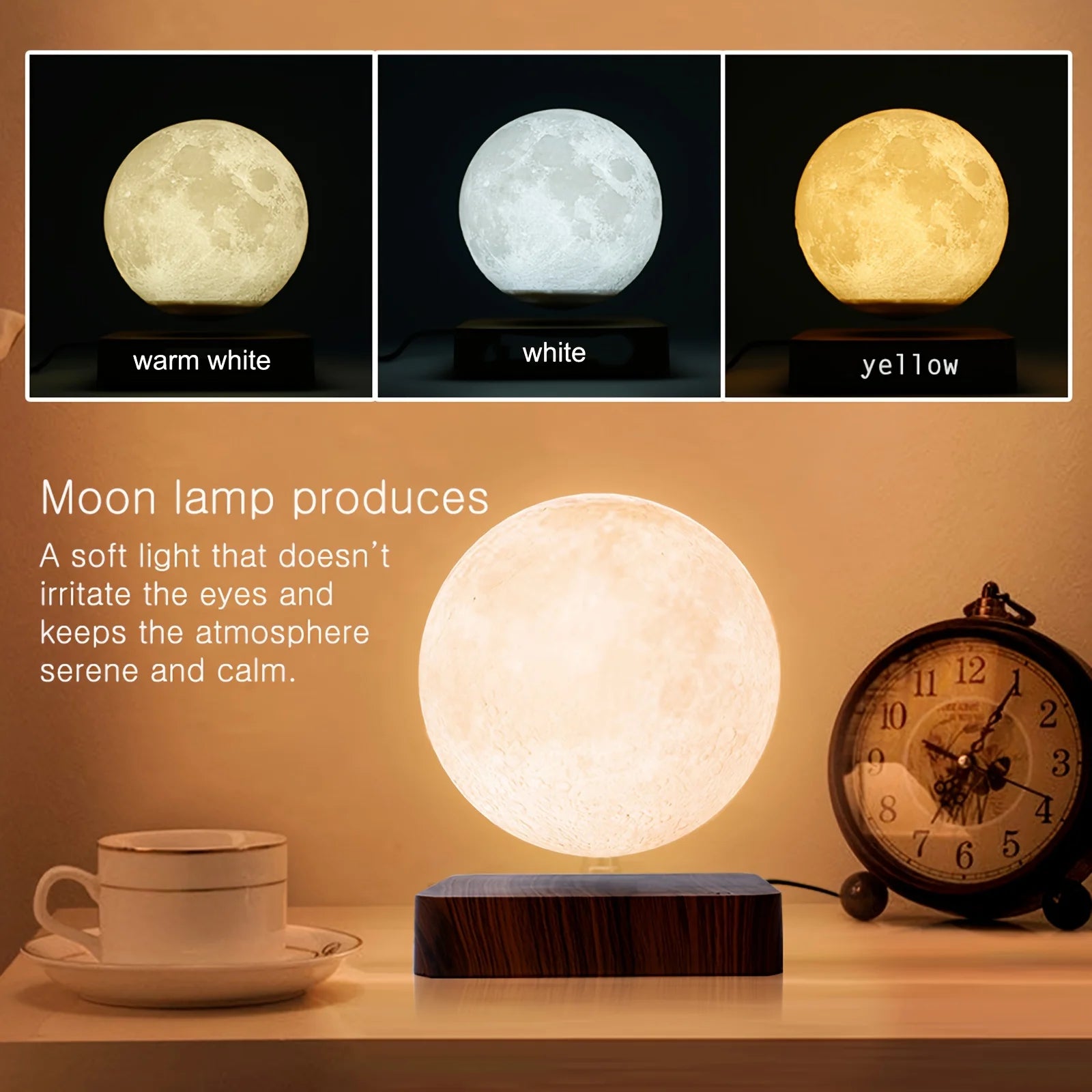 Levitating Moon Lamp - Magnetic Floating 3D LED Night Light with Wooden Base