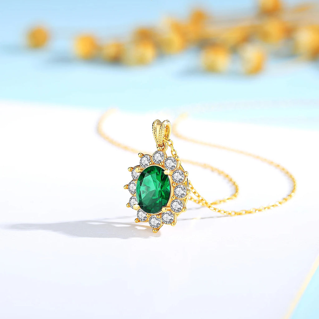 Luxury 18K Gold Emerald Necklace | Princess Diana Inspired Fine Jewelry - Vabena