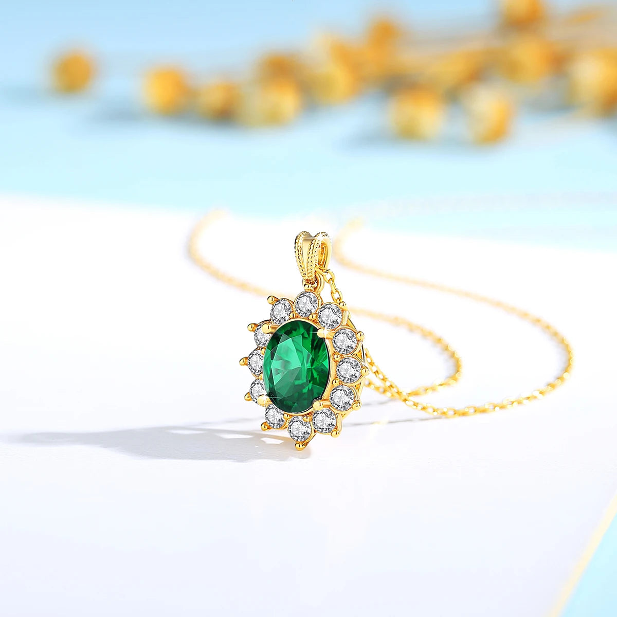 Luxury 18K Gold Emerald Necklace | Princess Diana Inspired Fine Jewelry - Vabena