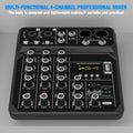4-Channel Bluetooth Audio Mixer Console with 48V Phantom Power for USB Computer & Karaoke