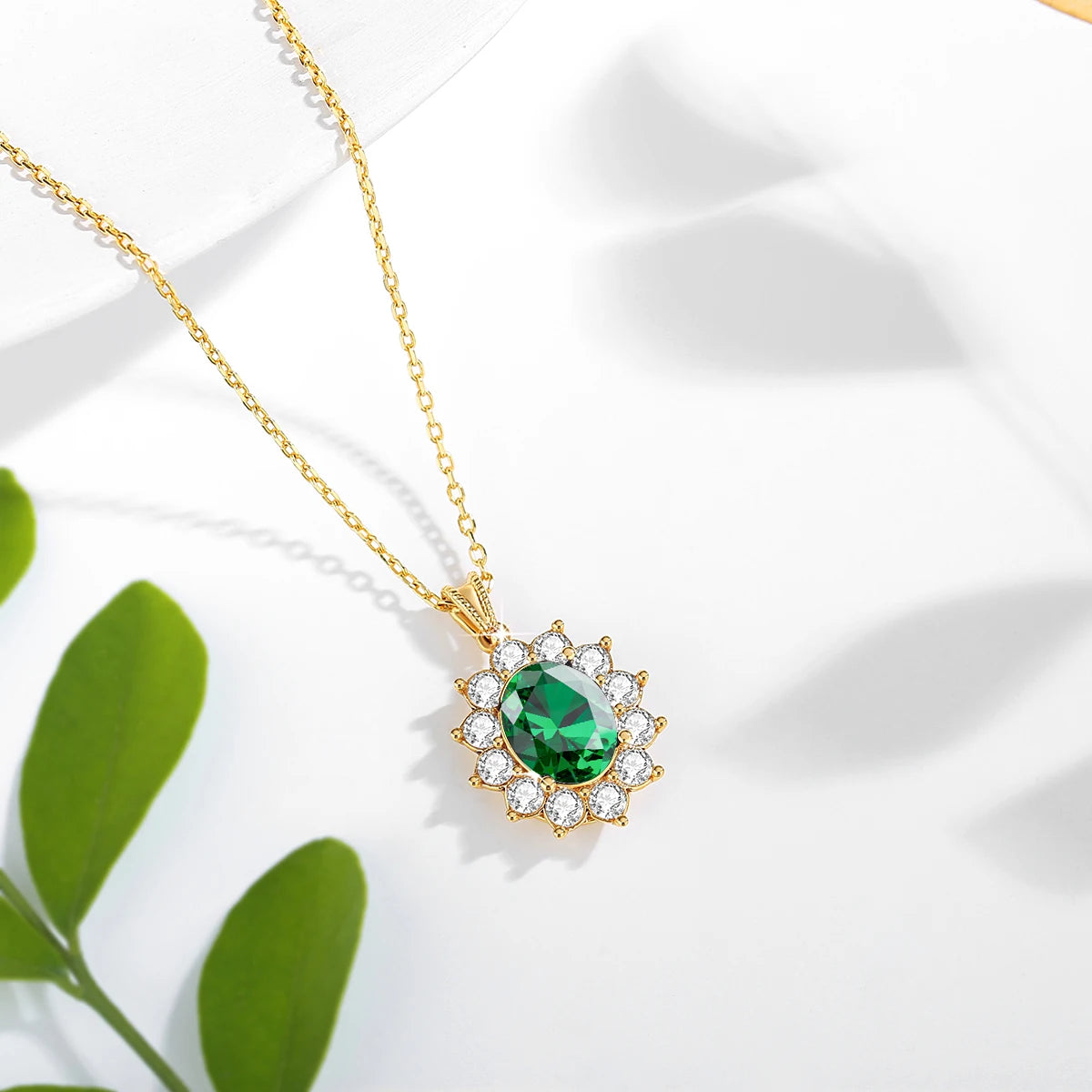 Luxury 18K Gold Emerald Necklace | Princess Diana Inspired Fine Jewelry - Vabena