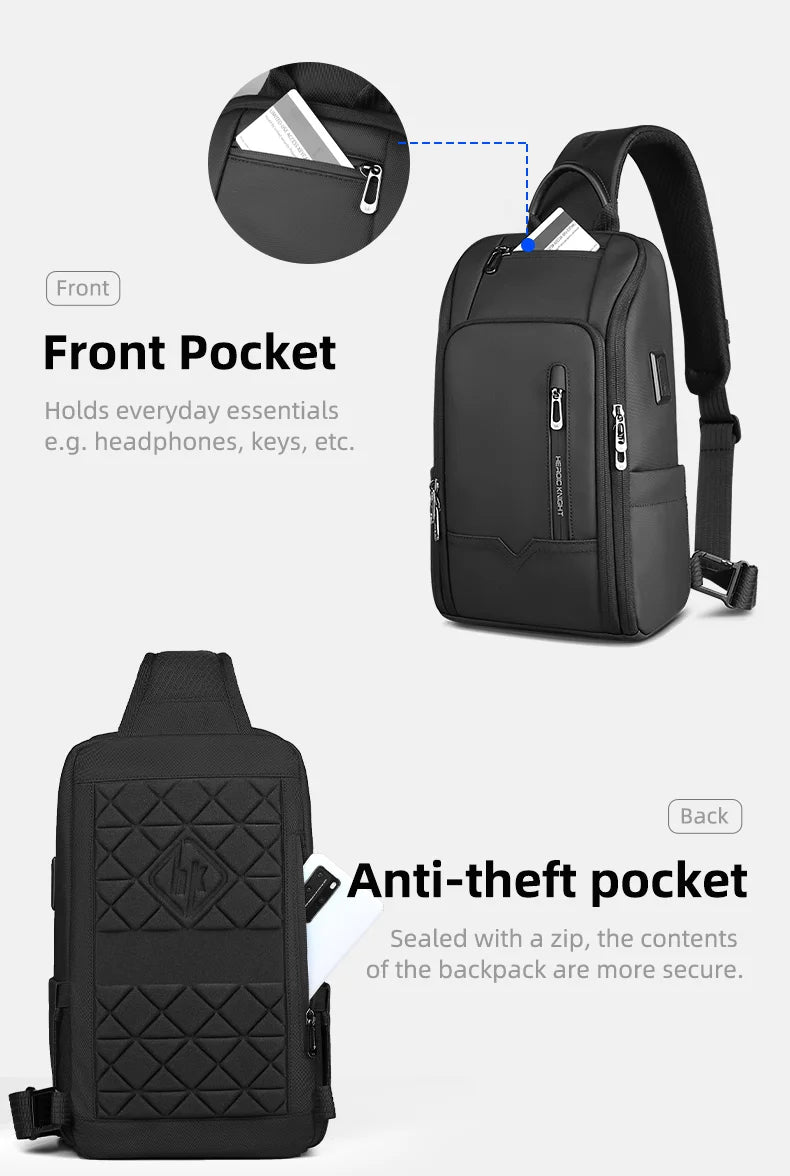 HK Anti-theft Men's Crossbody Bag | Waterproof USB Charging Sling Satchel