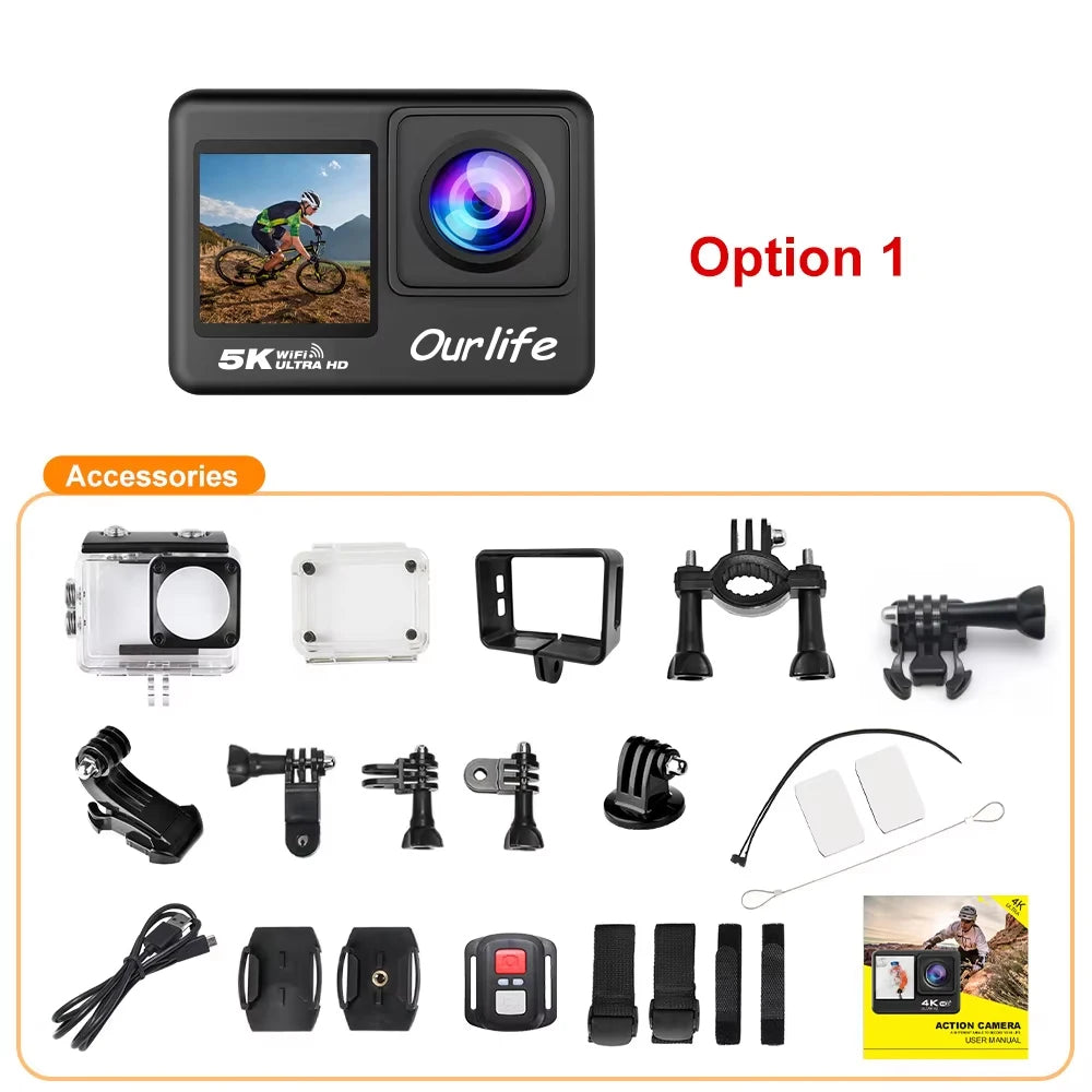 Ourlife 5K Action Camera 4K60FPS | Touch Screen, 30M Waterproof