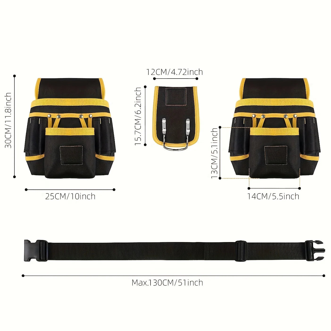 Heavy-Duty Magnetic Tool Belt with 26 Pockets & Removable Bag