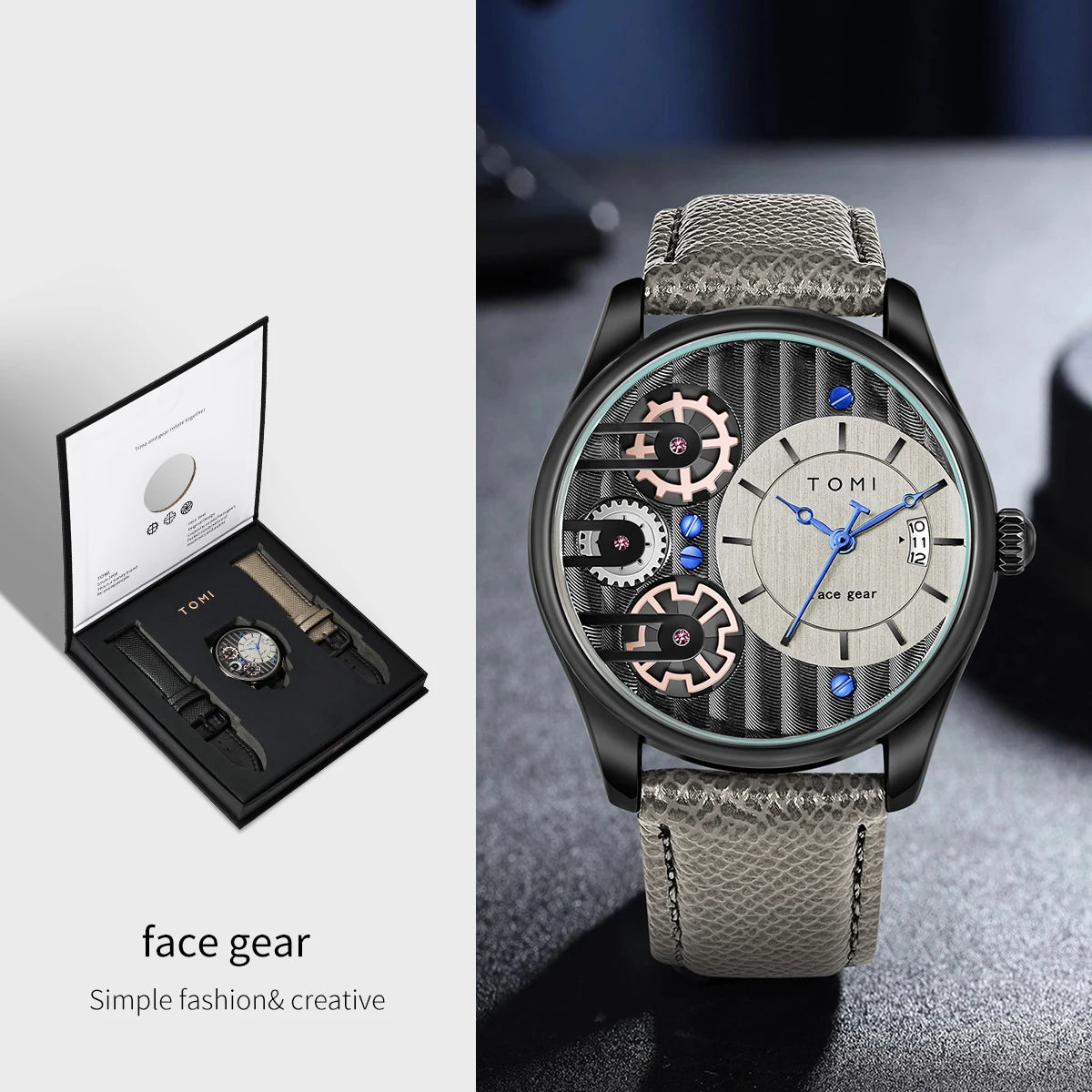 TOMI Men's Luxury Quartz Watch Gift Set - Detachable Strap