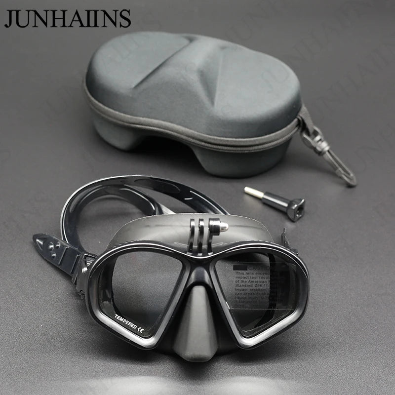 Low Volume Freedive Mask & Snorkel Set with Camera Mount - Tempered Glass Black