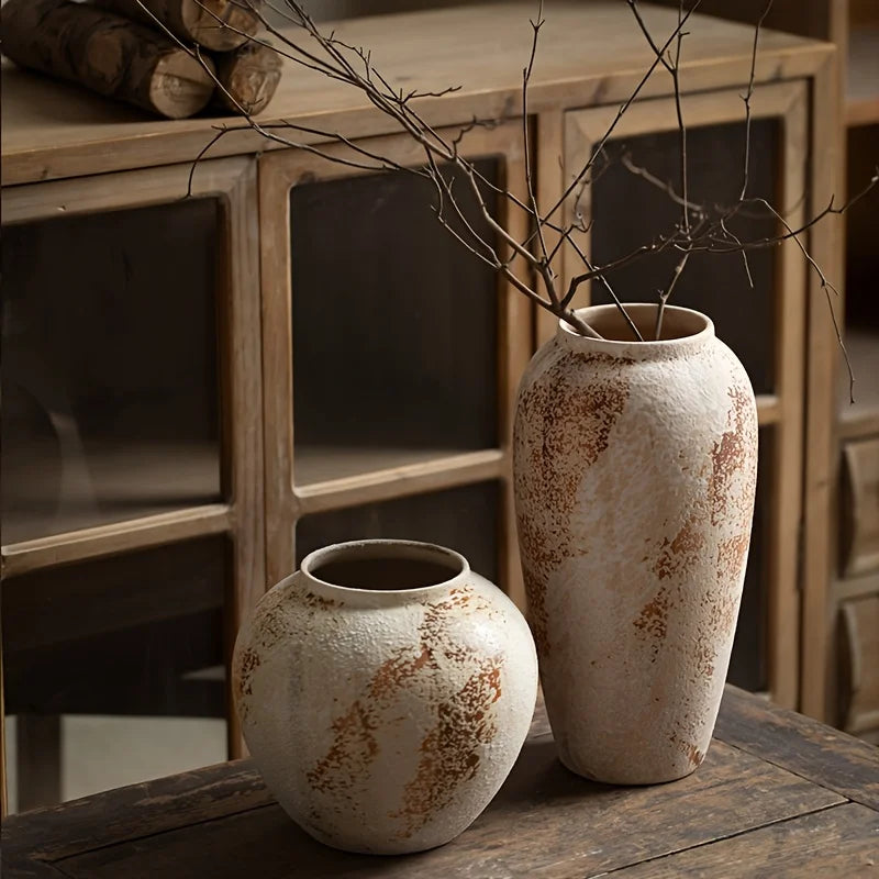 Elegant Retro Ceramic Flowerpot with White Spots – Home & Office Decor
