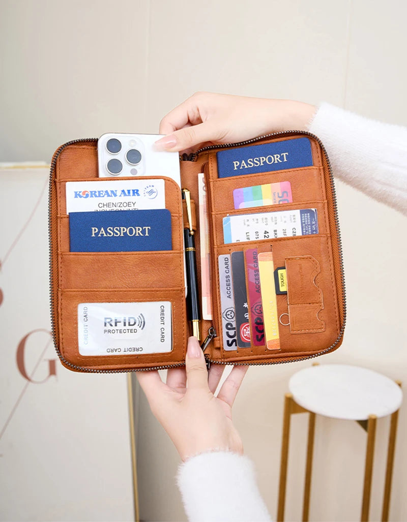 Travel Passport Wallet - RFID Anti-Theft PU Leather Organizer for Men & Women