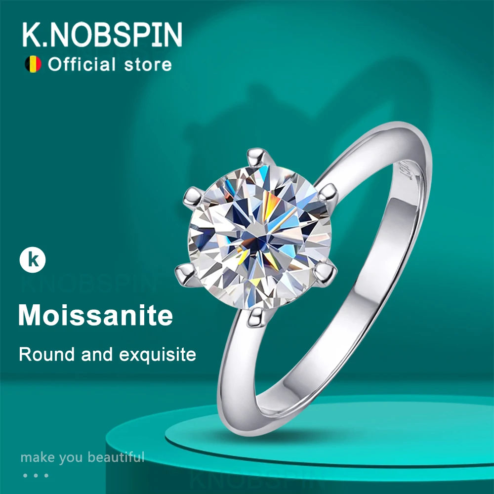 D VVS Moissanite Solitaire Ring - Brilliant 6-Prong Engagement & Promise