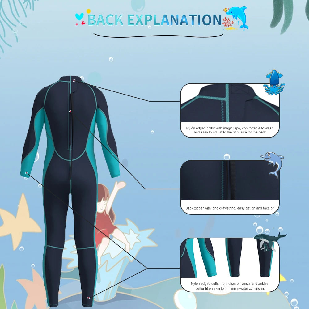 Children's 3MM Neoprene Wetsuit | Back Zip Swimsuit for Kids