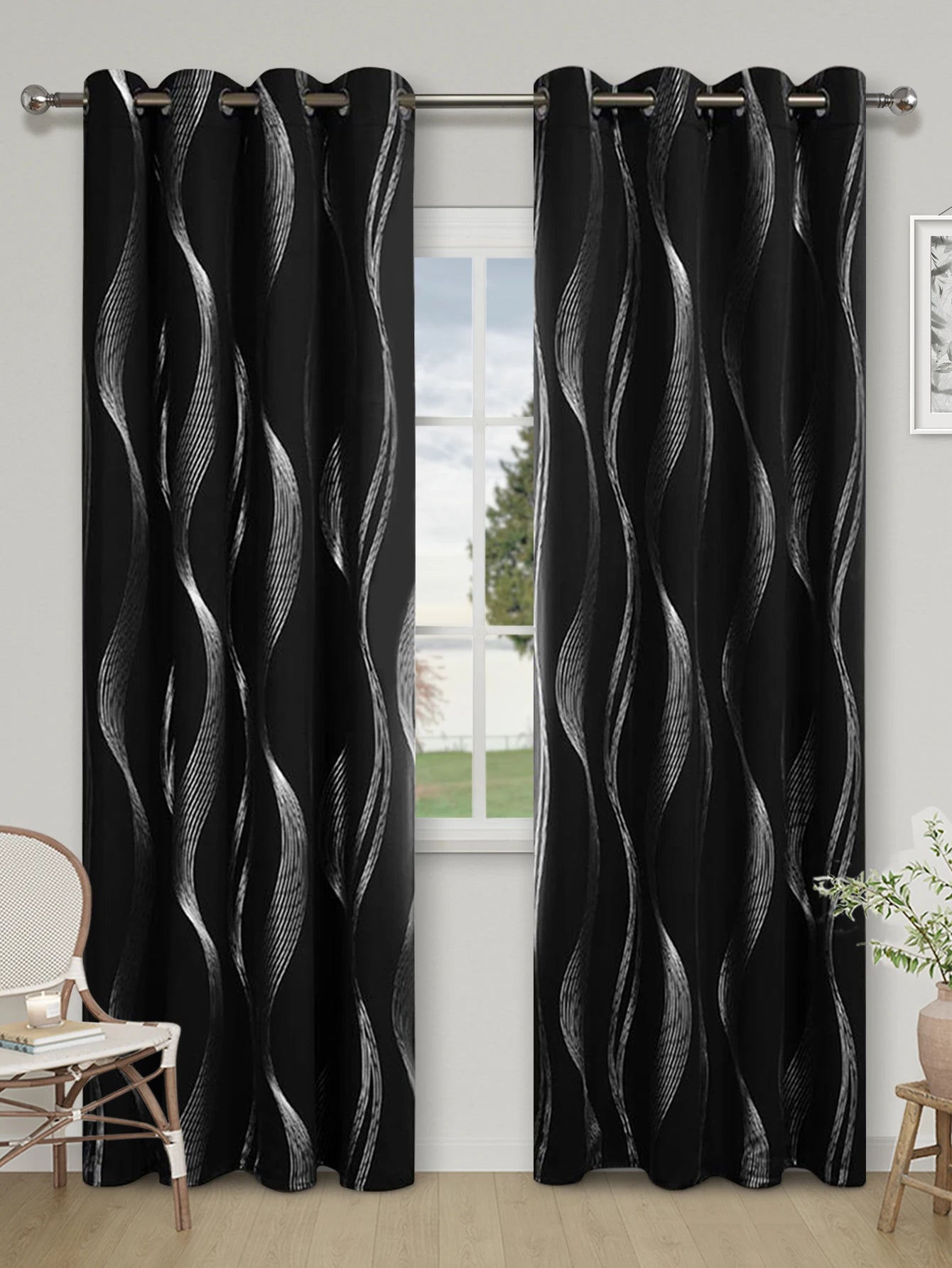 High Precision Silver Embossed Wave Blackout Curtain - Light & Heat Control