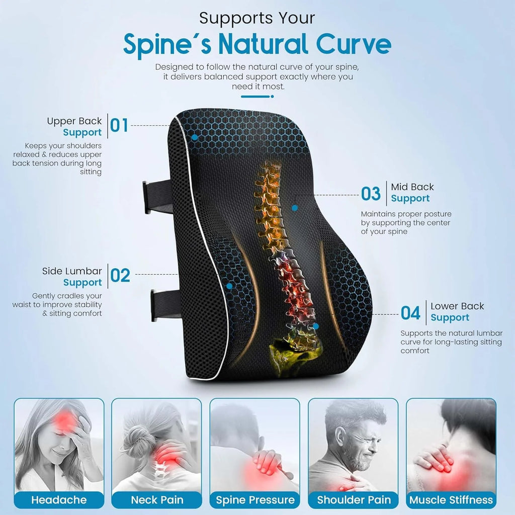 Non-Slip Memory Foam Lumbar Support Pillow for Back Pain Relief
