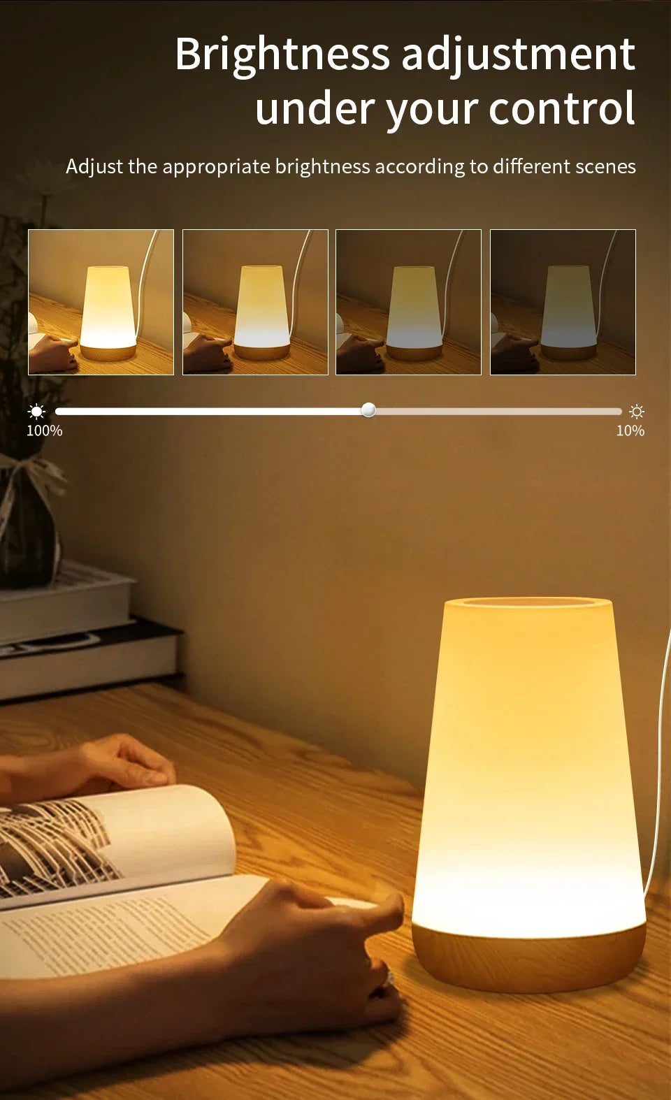 TUYA WiFi Smart LED Touch Bedside Lamp - Dimmable Night Light with USB, Alexa, Google Home