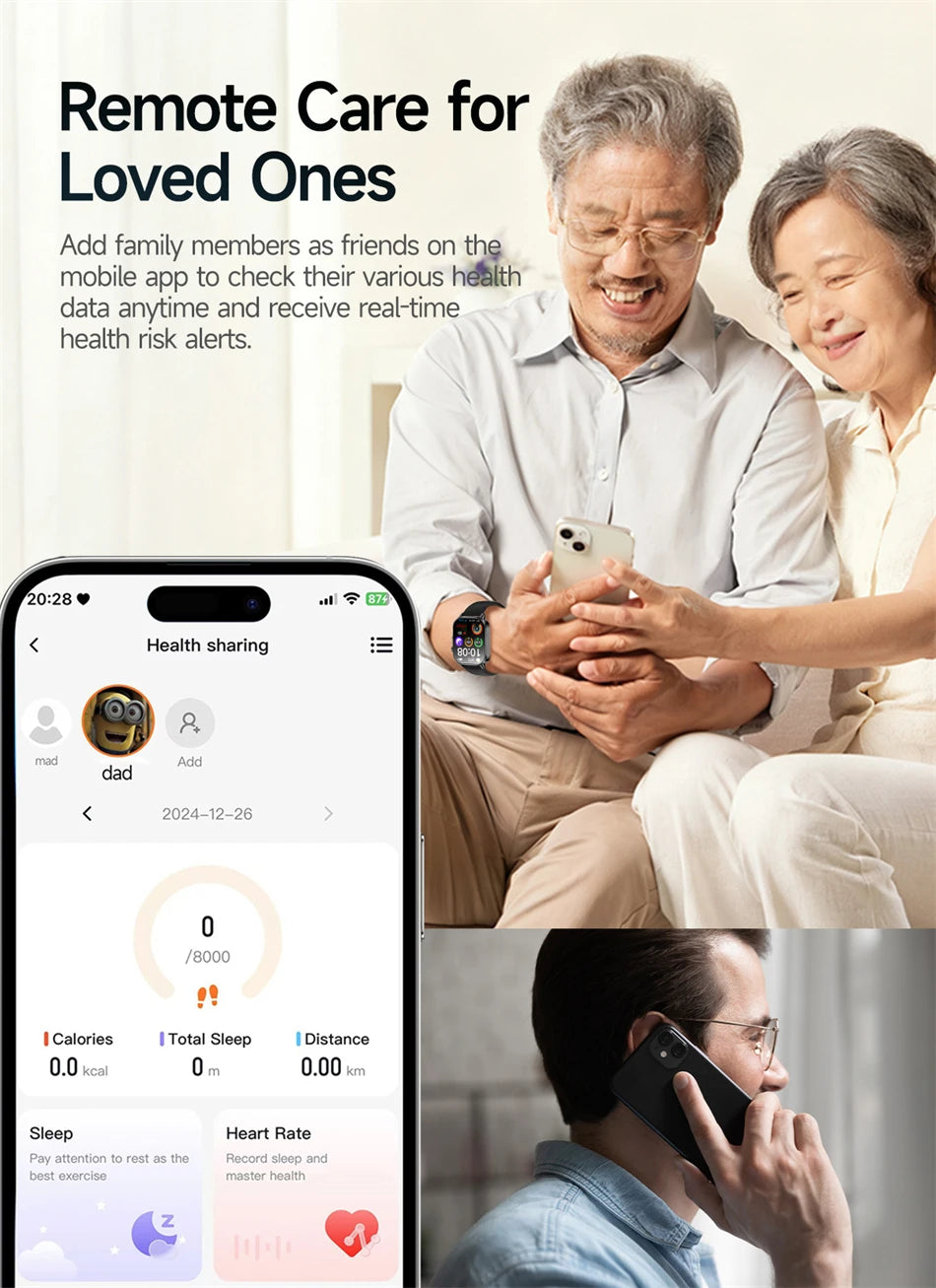Vabena Men's ECG Smartwatch: Accurate Health Diagnosis with Blood Pressure, Oxygen, Fat, Uric Acid & Temp Monitoring