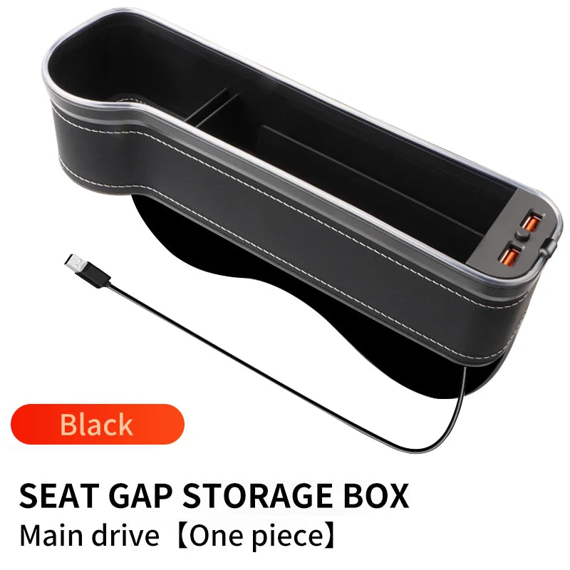 Car Seat Gap Filler Organizer with LED Light & Dual USB Charger - Cup Holder & Storage
