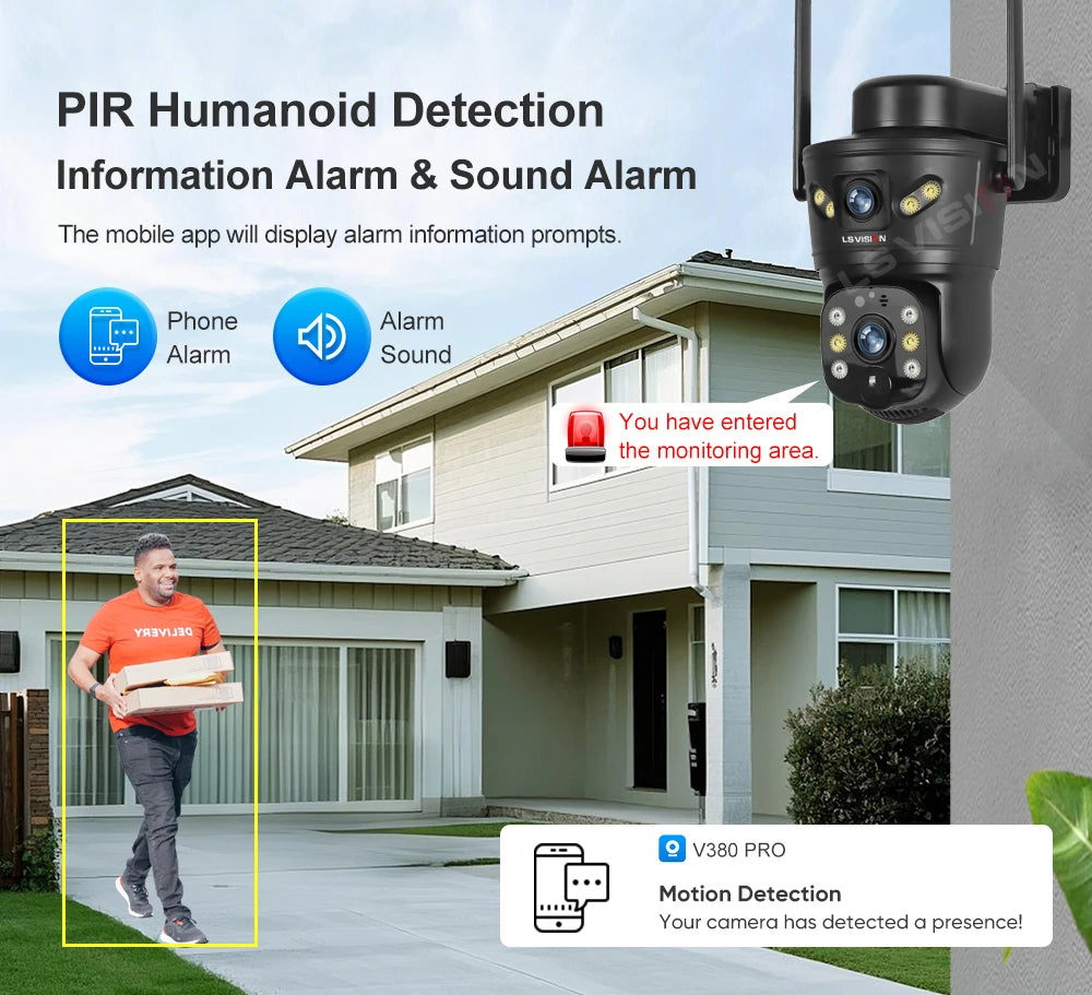 LS VISION 4G/WiFi Outdoor Solar Camera 8MP Dual Lens PIR SIM Night Vision Waterproof CCTV