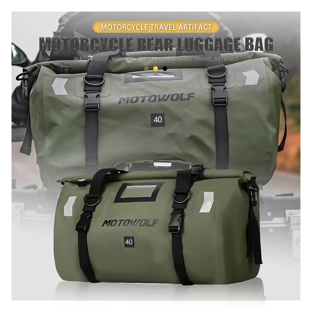 Waterproof Motorcycle Tail Bag | Dry Roll Luggage | 20L, 40L, 66L