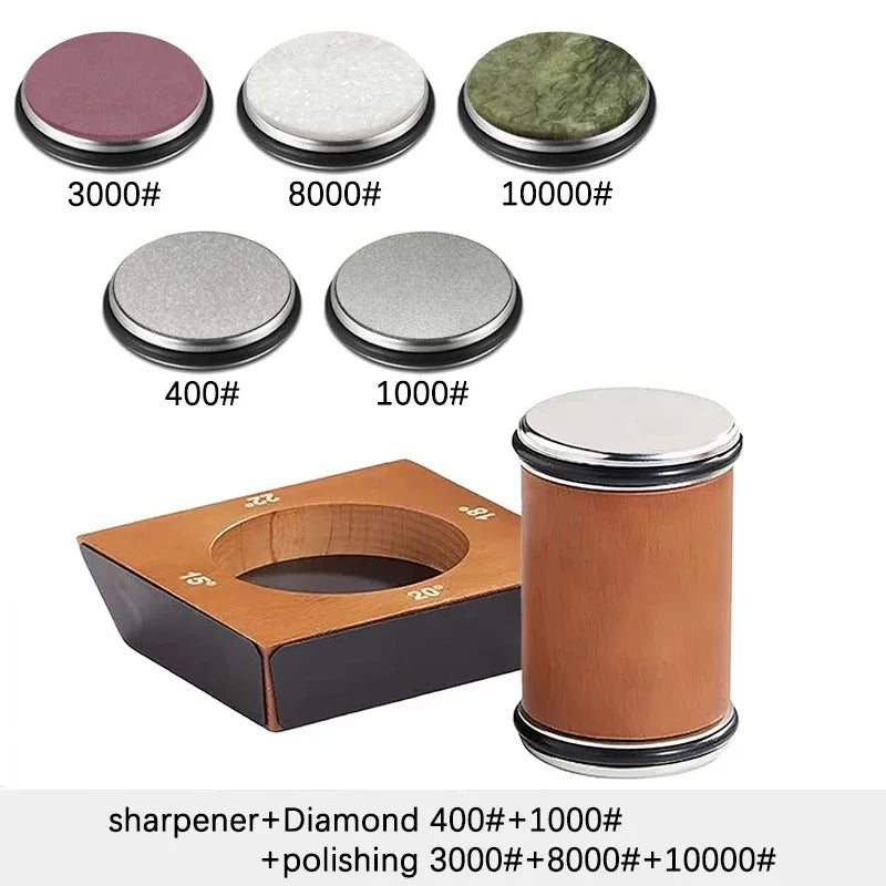 Vabena Wooden 4-Angle Rolling Knife Sharpener Kit with Diamond Stones