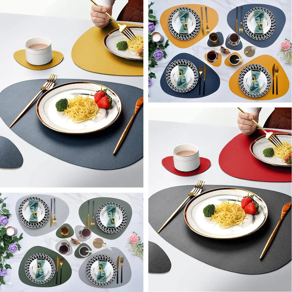 Irregular PU Leather Placemats Set - Oil-Proof & Waterproof Table Mats