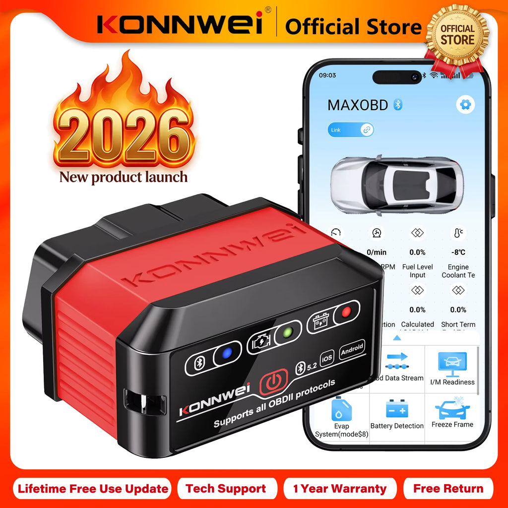 2026 KONNWEI KW905 OBD2 Scanner Bluetooth 5.0 Car Diagnostic Tool