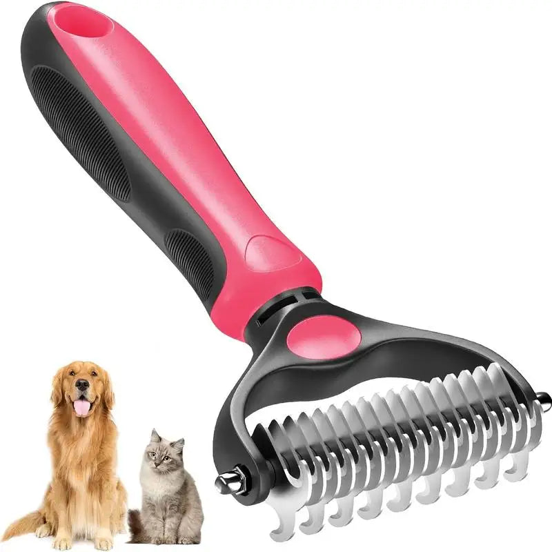 2in1 Pet Deshedding Brush & Knot Cutter - Stainless Steel Dog & Cat Grooming Tool