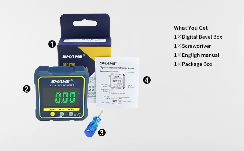 SHAHE Digital Angle Gauge Magnetic Protractor Inclinometer with Backlight